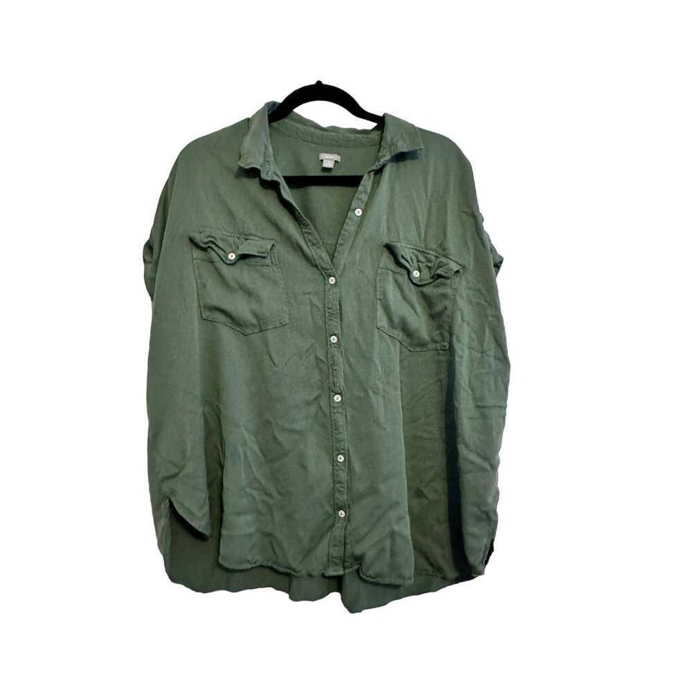 aerie green short sleeved camp style button down shirt XXL